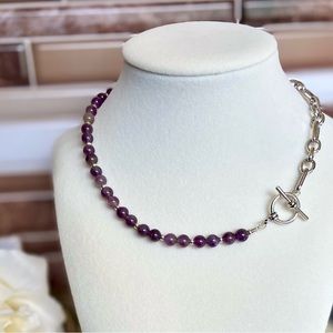 Handmade Chunky Amethyst Choker Necklace with Toggle Clasp